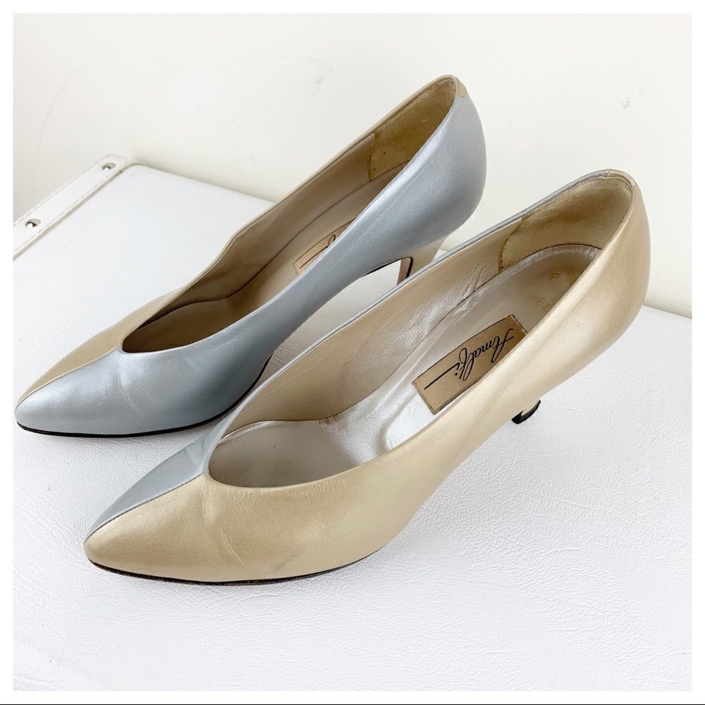 Amalfi Vintage Italian Leather Metallic Silver/ Gold Pump Sz 8